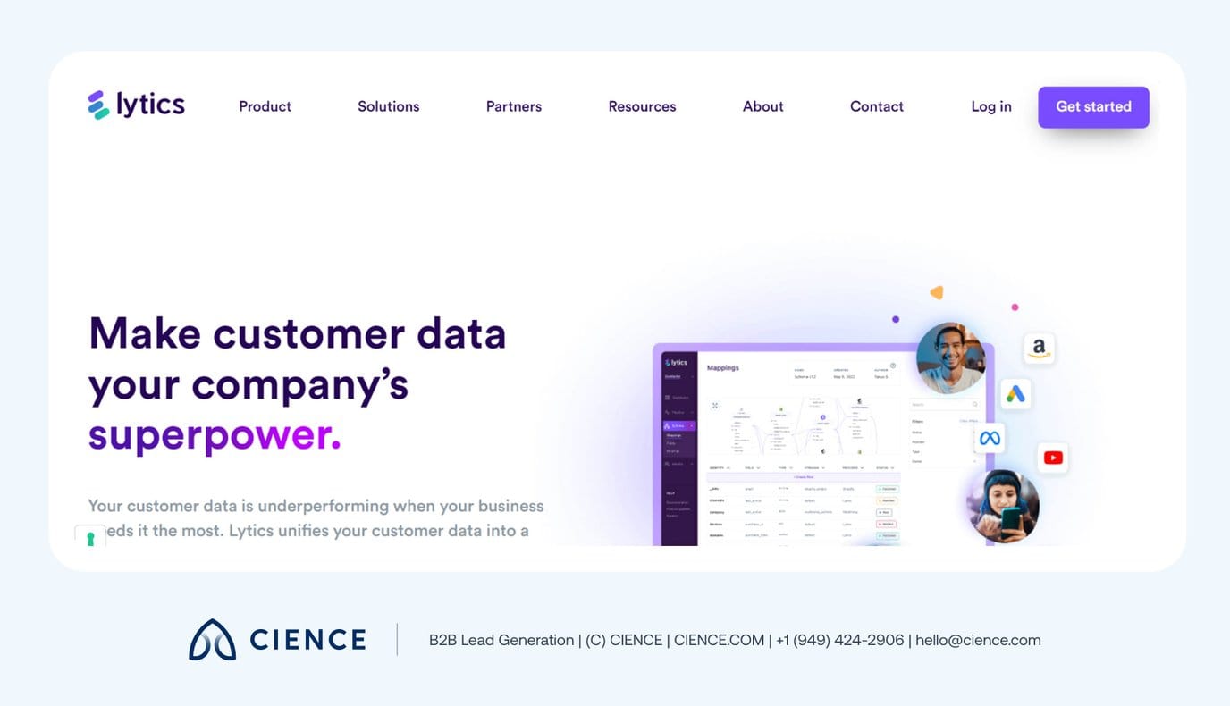 Lytics digital marketing CDP showing unified customer profile creation, real-time buying signal tracking, and automated workflow management tools