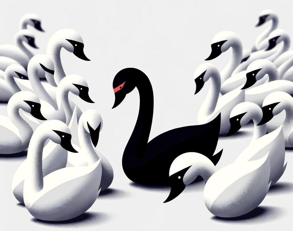Black swan among white swans representing the advantage of signal-led outreach over generic list-based cold outbound