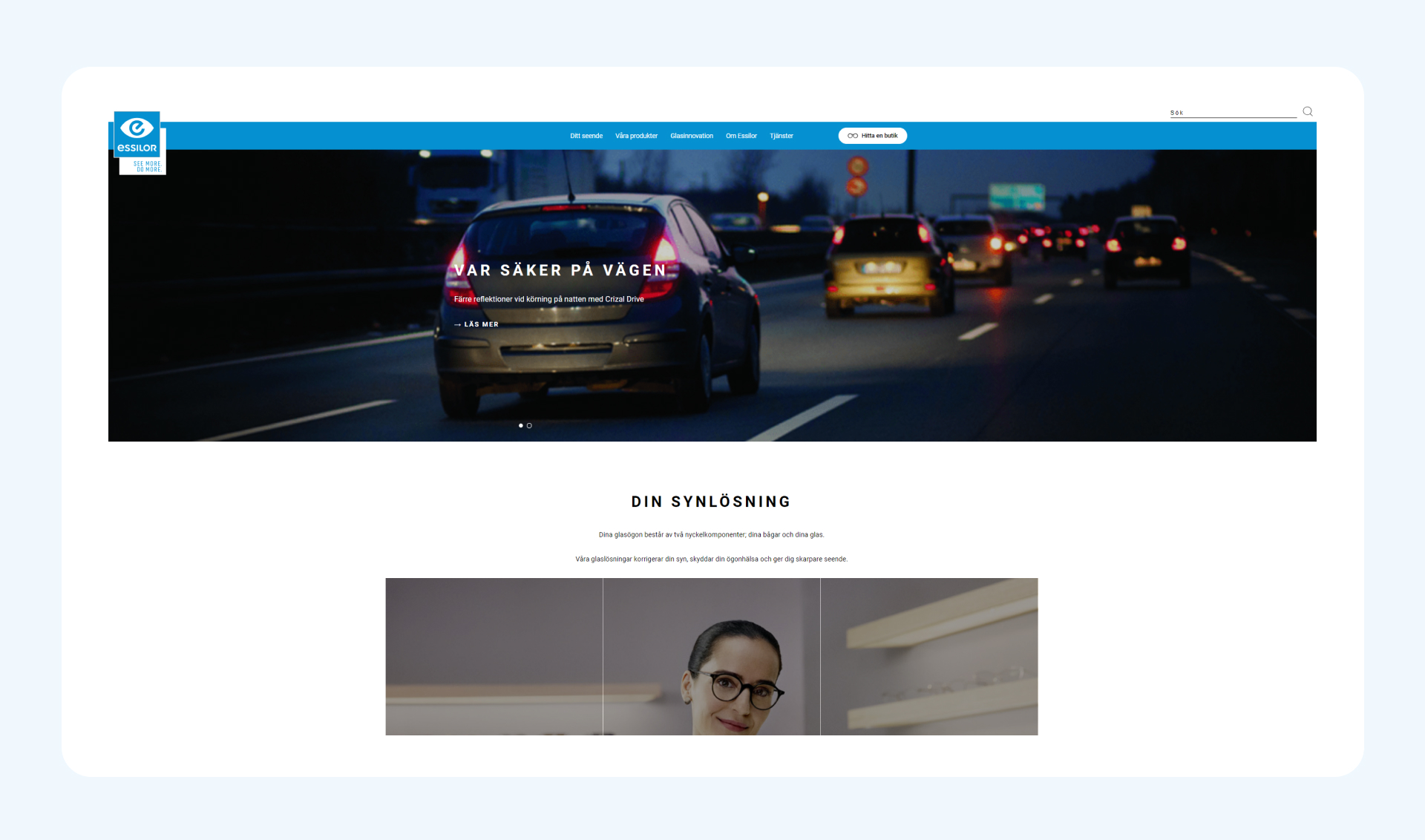 Essilor's Portuguese-language website showing localized brand consistency while maintaining global design guidelines
