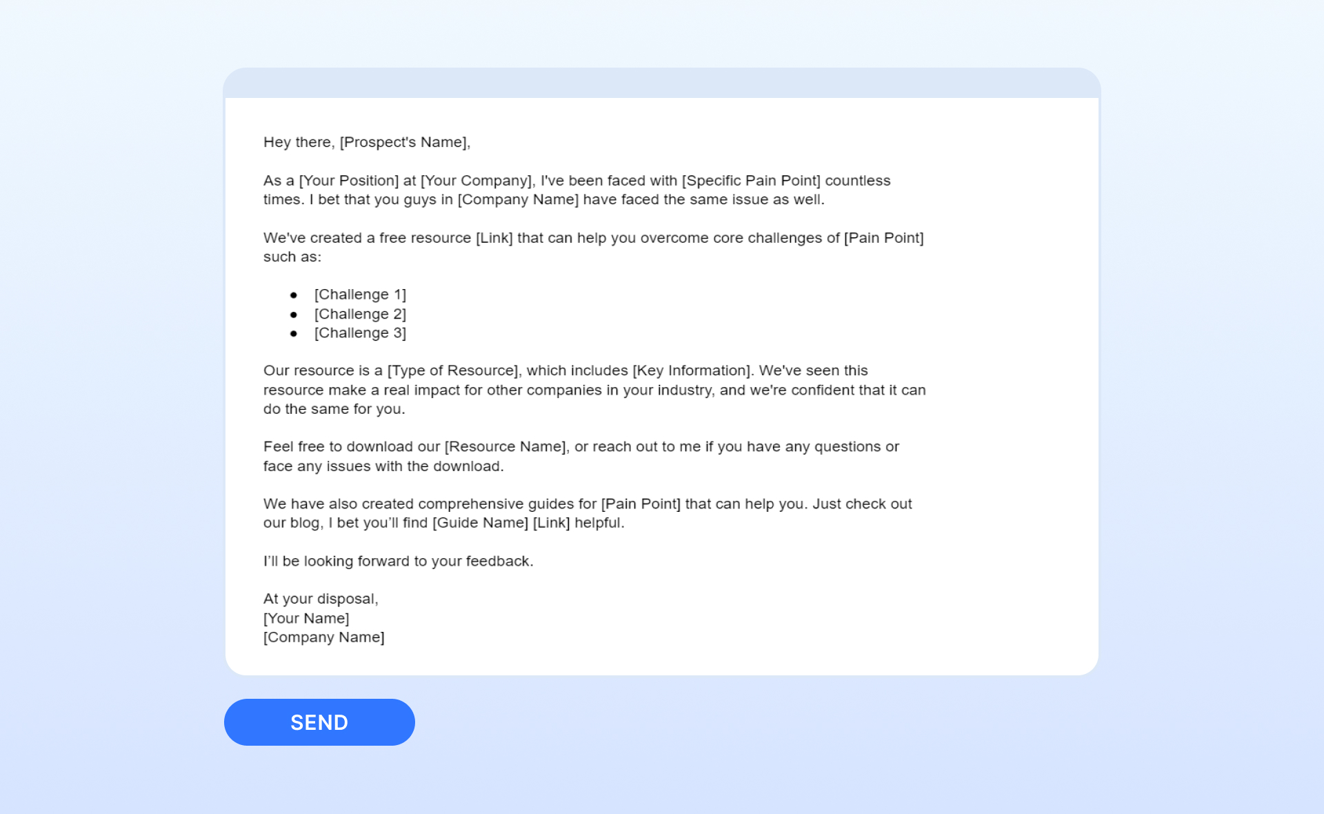 Cold email templates for sales prospecting showing free resource offer to add value upfront