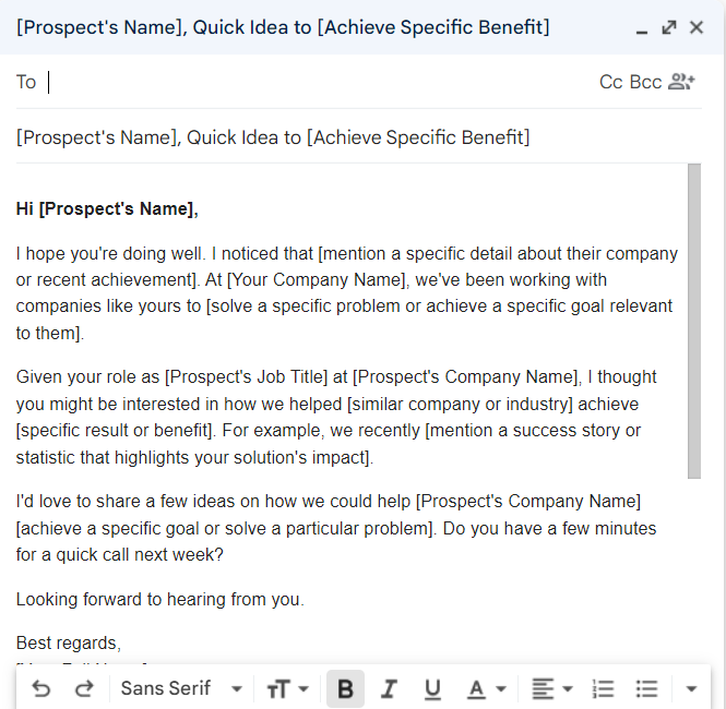 Sales prospecting email template example — cold outreach for B2B