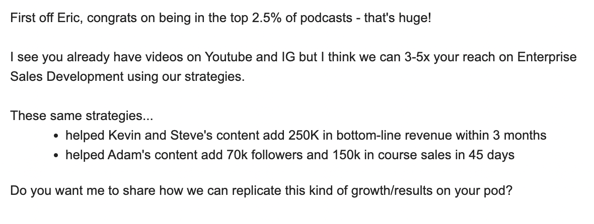 Example of good unsure cold email