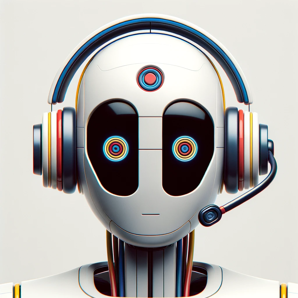 Robot with phone headset on