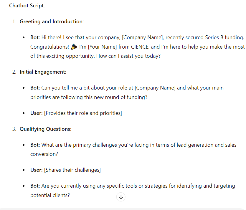 Chatbot script - Chat GPT - AI sales prospecting