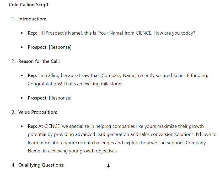 Cold calling script - Chat GPT - AI sales prospecting